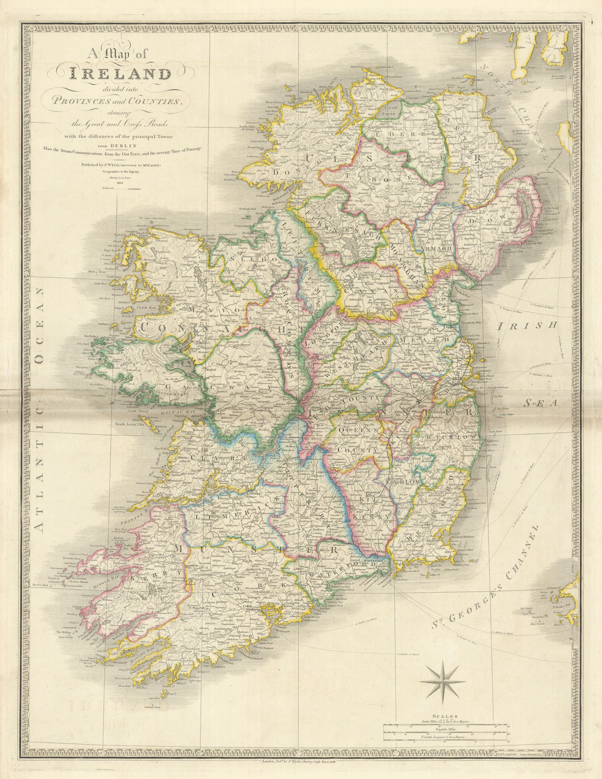 A Map of Ireland divided into Provinces and Counties… by James Wyld 1843